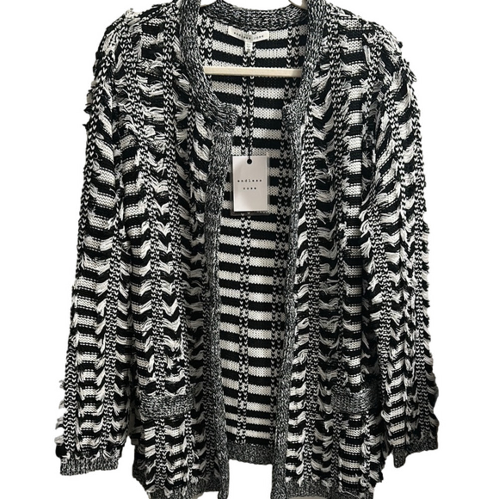 Endless Rose Black and White Striped Cardigan